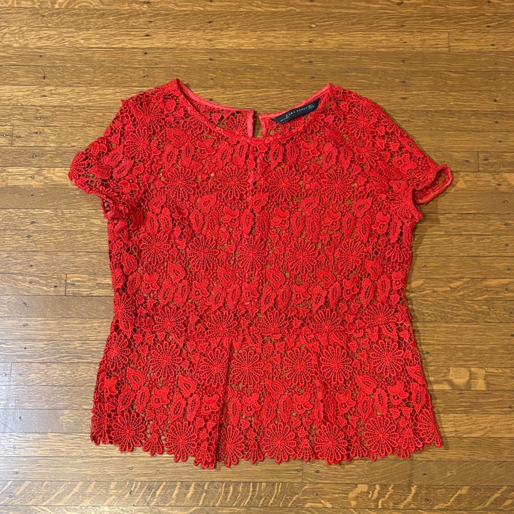 Elegant Red Peplum Lace Women’s Top